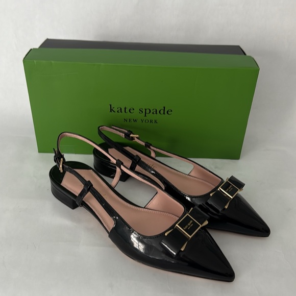 Kate spade New York bowdie pointed toe patent leather slingback flat NIB $178 - Picture 6 of 13